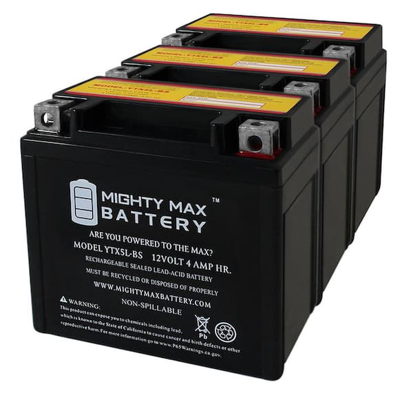 MIGHTY MAX BATTERY YTX5L-BS Replacement Battery for EverStart ES-5L - 3 Pack