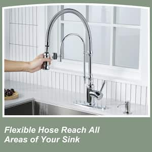 Single Handle Pull Down Sprayer Kitchen Faucet Solid Brass with Soap Dispenser in Chrome