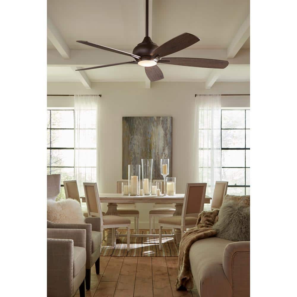 Matte Greige and Weathered Wood Ceiling Fan with LED Light