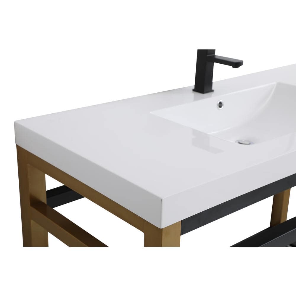Raya 48" Black and Gold Metal Bathroom Vanity with Resin Top