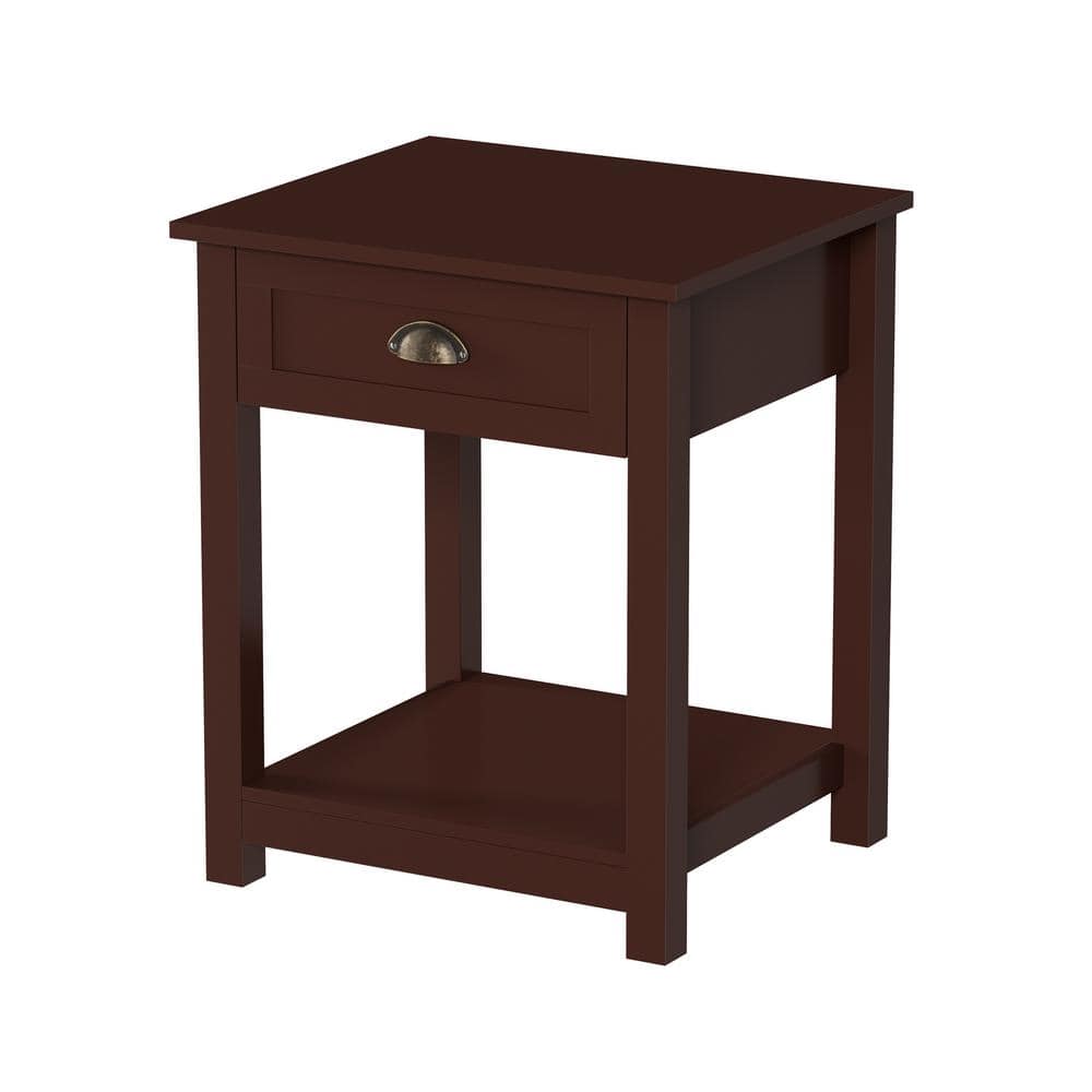 Dark Brown Wood and Metal Shaker Style End Table with Storage