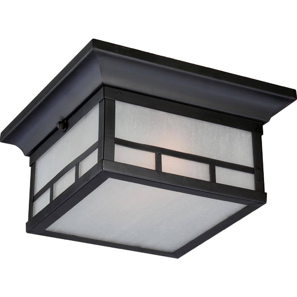 Stone Black Frosted Glass Outdoor Flush Mount Light