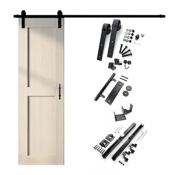 HOMACER 24 in. x 84 in. H-Frame Tinsmith Gray Solid Pine Wood Interior Sliding Barn Door with Hardware Kit Non-Bypass