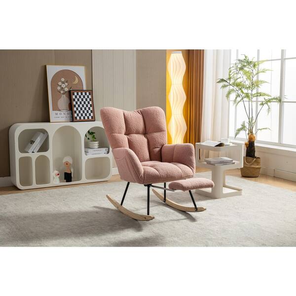 roughlow ラフロウ　HIGH WAIST WIDESALOPETTE Seafuloy 26 in. W Pink Teddy Fabric Rocking Chair with Adjustable
