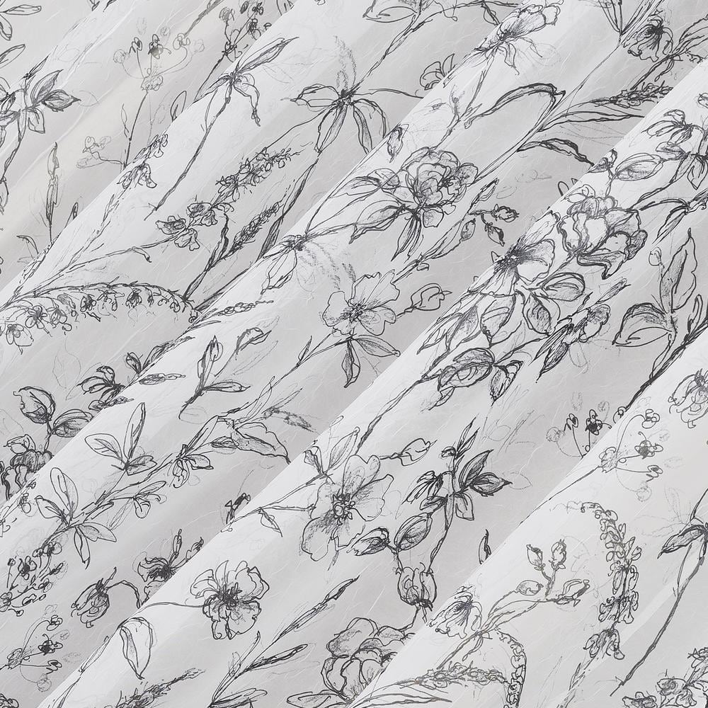 Black and White Floral Sheer Rod Pocket Curtain Panel 51" x 63"