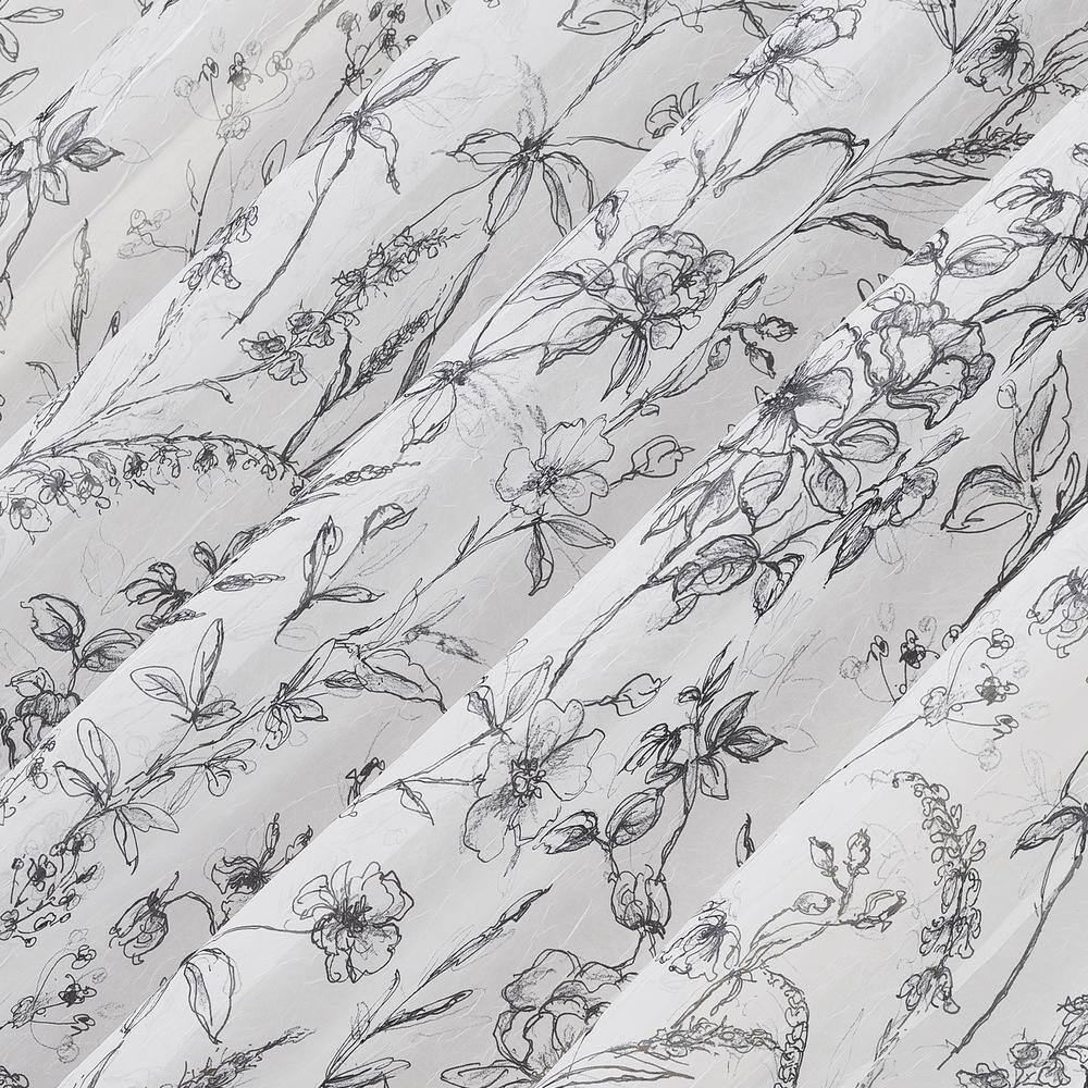 Black and White Vintage Floral Sheer Curtain Panel 51" x 84"