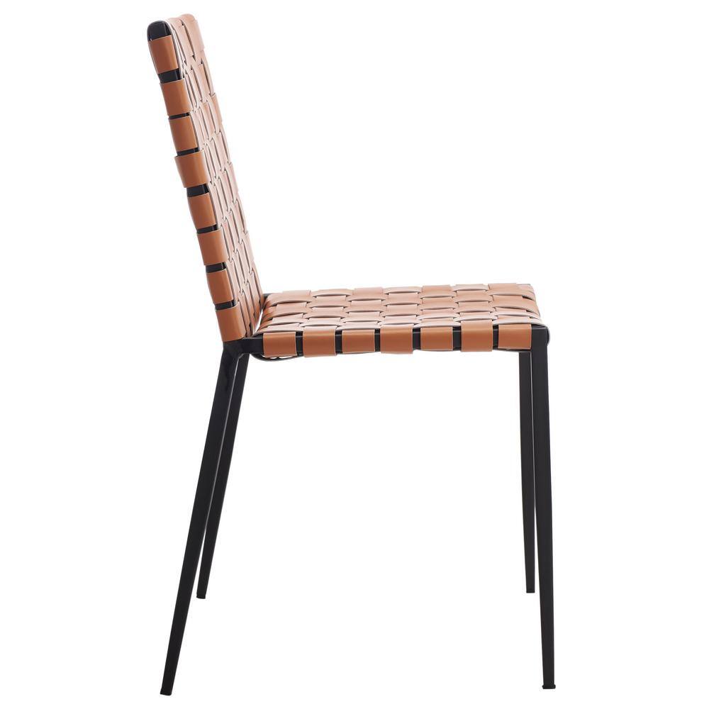 Cognac Leather & Black Metal Parsons Side Chair Set
