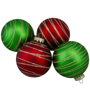 3.25 in. (80 mm) Glass Red and Green Matte Christmas Ball Ornaments (4-Pack)
