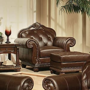 Anondale Espresso Top Grain Leather Match/Cherry Leather Arm Chair (Set of 1)