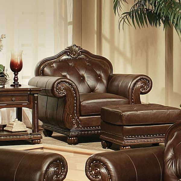 Acme Furniture Anondale Espresso Top Grain Leather Match/Cherry Leather Arm Chair (Set of 1)