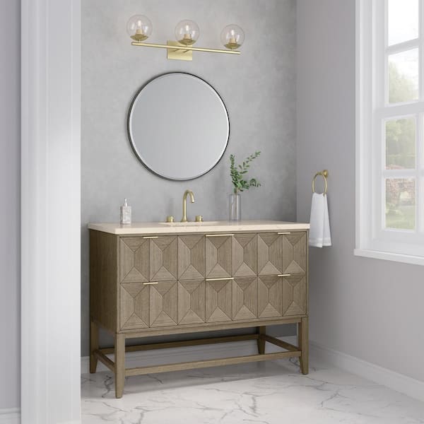 James Martin Vanities Emmeline 48.0 in. W x 23.5 in. D x 36 in. H Single Bathroom Vanity Pebble Oak and Eternal Marfil Quartz Top