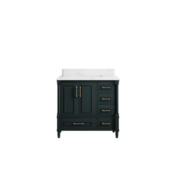 Willow Collections Hudson 36 in. W x 22 in. D x 36 in. H Single Sink Bath Vanity Center in Dark Green with Cove Edge Empira Quartz Top