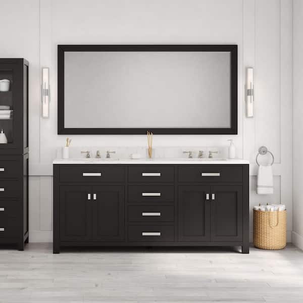 Madison 72 in. W x 21.5 in. D x 34 in. H Double Sink Bath Vanity in Espresso with Carrara White Marble Top and Faucets