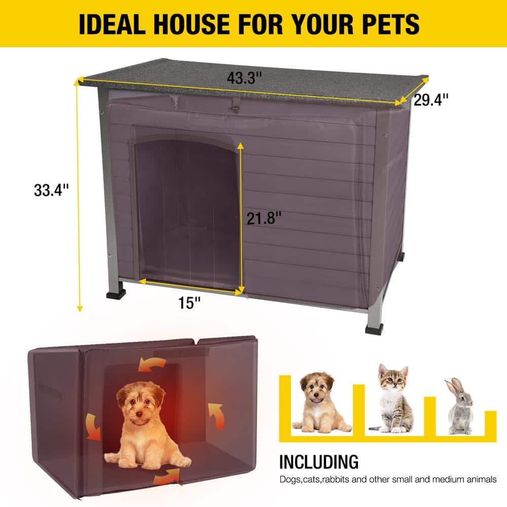 Large Gray Insulated Wood Dog House with Metal Frame
