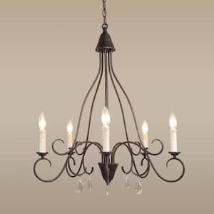 5-Light Aged Iron Rustic Bronze Metal Chandelier with Candle-Shaped Lights Adds A Sophisticated Touch To Any Rooms