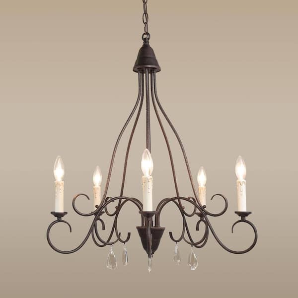 Unbranded 5-Light Aged Iron Rustic Bronze Metal Chandelier with Candle-Shaped Lights Adds A Sophisticated Touch To Any Rooms