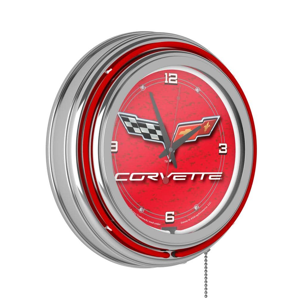 Corvette Red C6 Red Lighted Analog Neon Clock