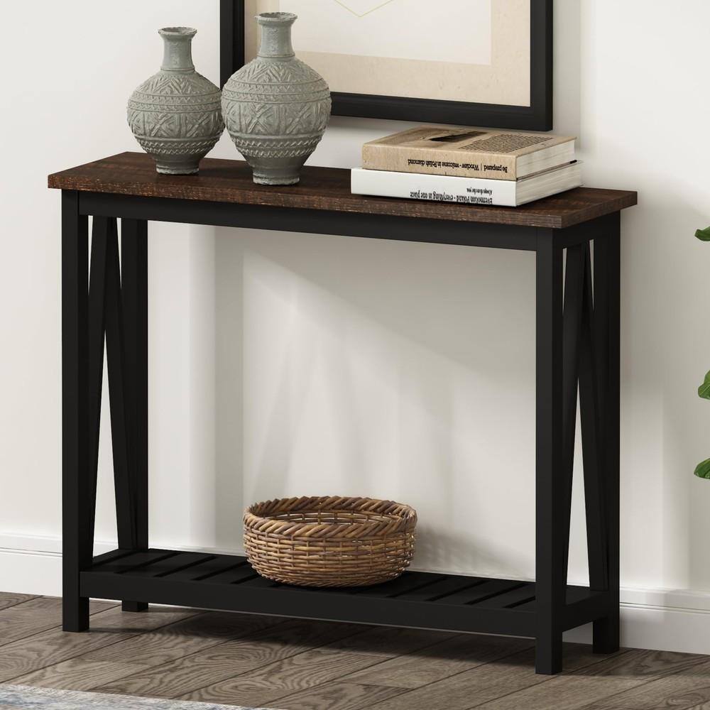 40 in. W Black Farmhouse Wood Console Table for Entryway