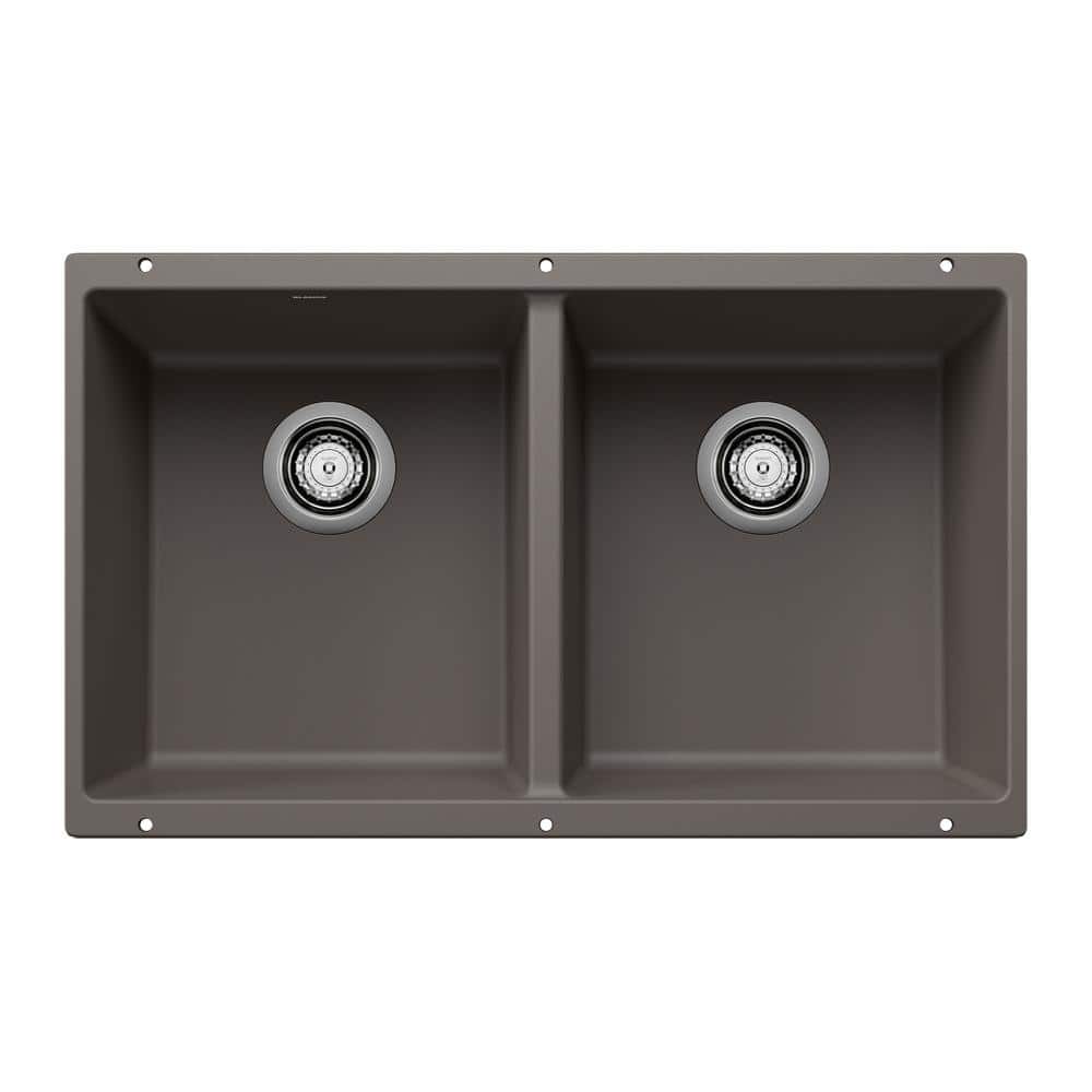 Precis Silgranit Volcano Gray Granite Composite 29.75 in. Double Bowl 50/50
