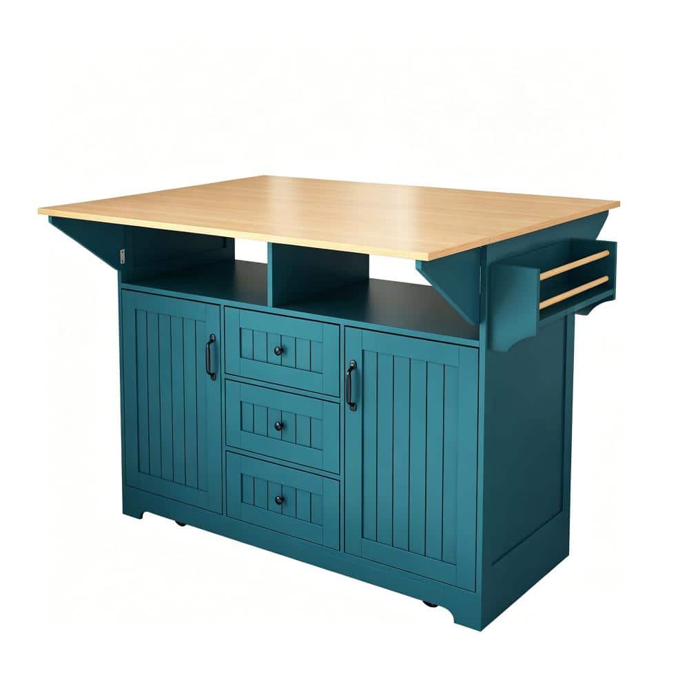 Green MDF Kitchen Cart with Power Outlet,2 Drop Leaf,Spice Rack,Towel Rack and 3 Drawer price history on PriceWatchPro
