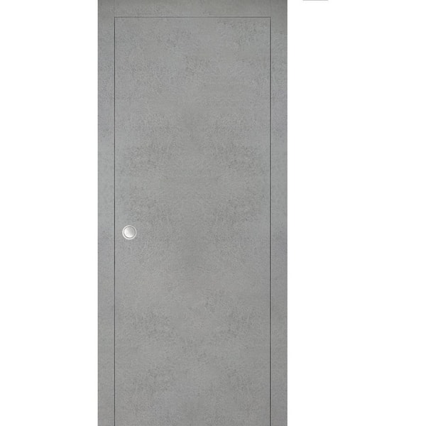 Sartodoors Planum 0010 18 in. x 80 in. Flush Concrete Finished Wood Sliding Door with Single Pocket Hardware