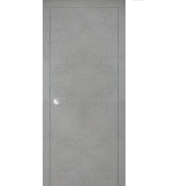 Sartodoors Planum 0010 18 in. x 80 in. Flush Concrete Finished Wood Sliding Door with Single Pocket Hardware