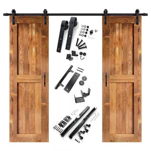 22 in. x 84 in. H-Frame Early American Double Pine Wood Interior Sliding Barn Door with Hardware Kit Non-Bypass