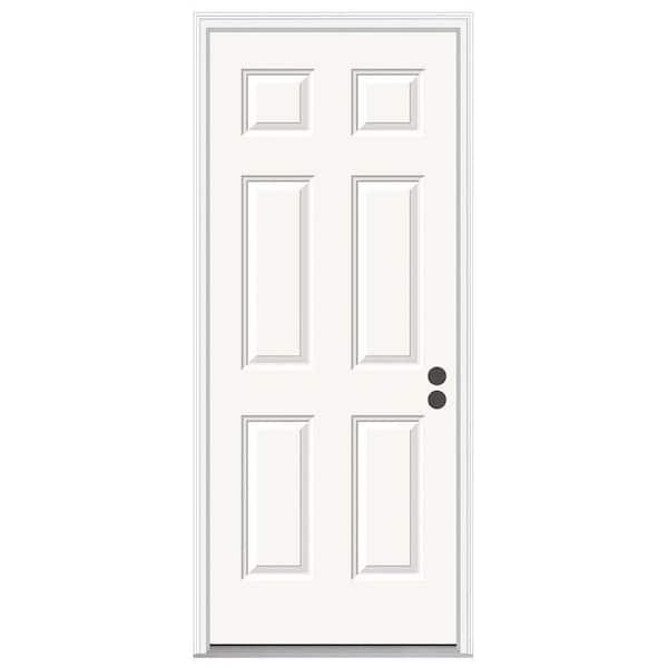 JELD-WEN 30 in. x 80 in. 6-Panel Primed Steel Prehung Left-Hand Inswing Front Door w/Brickmould