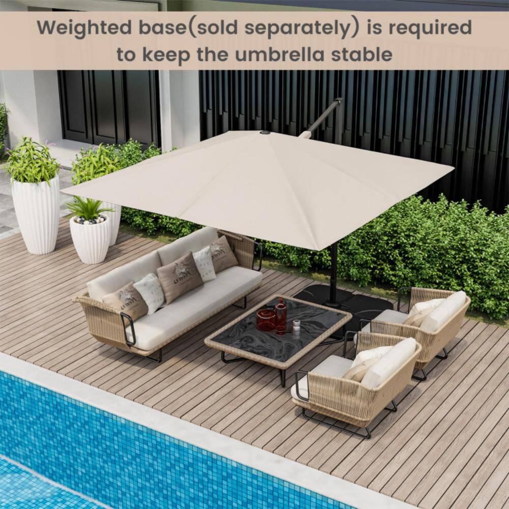 Beige 9.5ft Cantilever Patio Umbrella with 360° Rotation