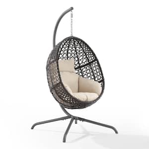 Calliope Dark Brown Wicker Egg Chair Swing with Sand Cushions