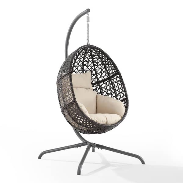 CROSLEY FURNITURE Calliope Dark Brown Wicker Egg Chair Swing with Sand Cushions