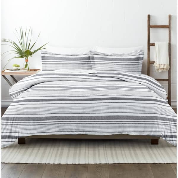 Classic Geo Stripe Reversible Duvet Cover with Matching Pillow Case Bedding Set