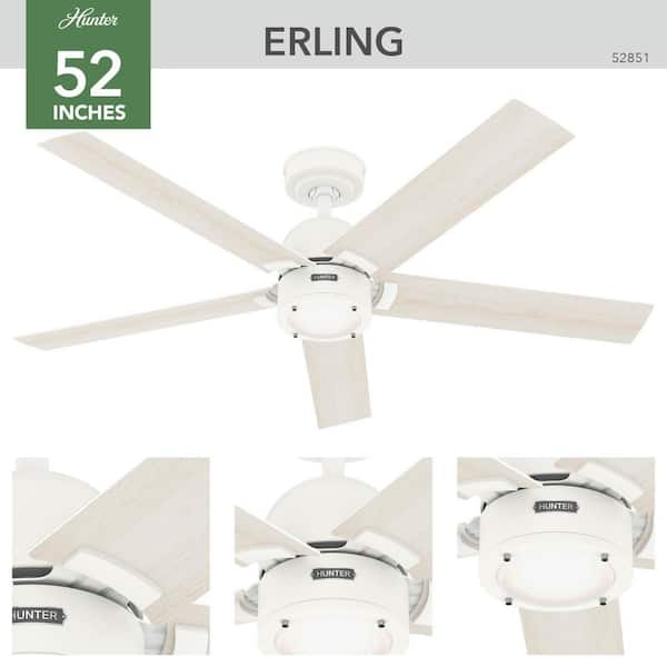 Hunter - Erling 52 in. ENERGY STAR Fresh White Indoor Ceiling Fan with LED Light Kit and Handheld Remote