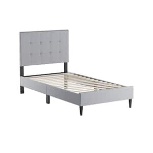 Mary Gray Stone Wood Frame Twin Platform Bed with Square Tufted Headboard