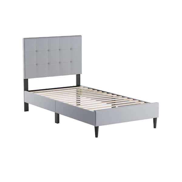 Brookside Mary Gray Stone Wood Frame Twin Platform Bed with Square Tufted Headboard