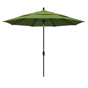 11 ft. Bronze Aluminum Market Patio Umbrella with Fiberglass Ribs Collar Tilt Crank Lift in Spectrum Cilantro Sunbrella