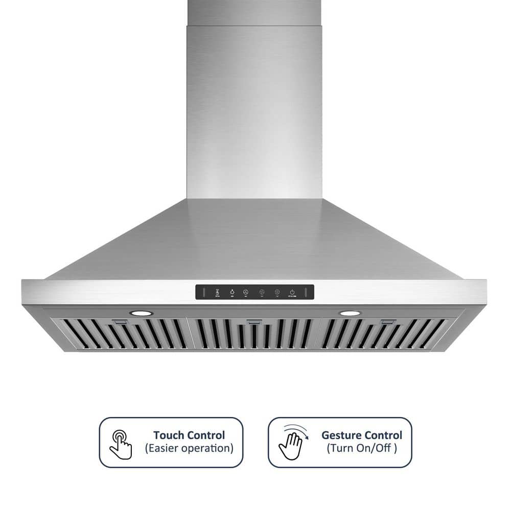 36 in. 600 CFM Convertible Wall Mount Range Hood in Stainless Steel with Adjustable LED and Dishwasher-safe Filter