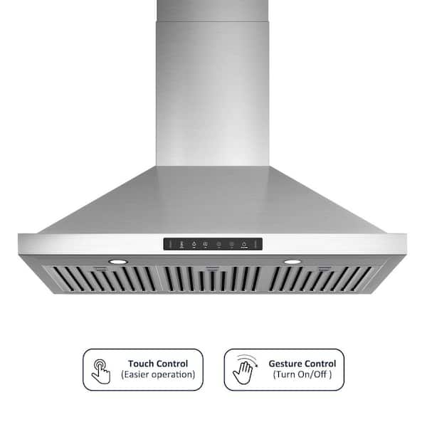 36 in. 600 CFM Convertible Wall Mount Range Hood in Stainless Steel with Adjustable LED and Dishwasher-safe Filter