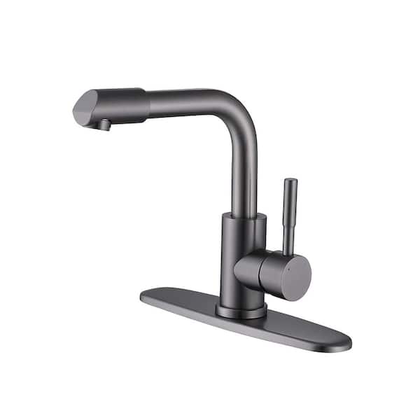 YONKI SUNSHIN INC Single Handle Single Hole Bathroom Faucet 2.0 GPM with Deckplate, 360° Rotate Spout, Spot Resistant in Gun Gray