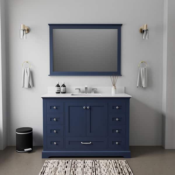 Lexora Dukes 48 in. W x 22 in. D Navy Blue Single Bath Vanity and White Quartz Top