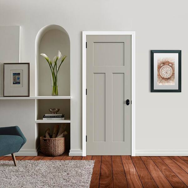 JELD-WEN 30 in. x 80 in. Craftsman 3-Panel Light Gray Painted