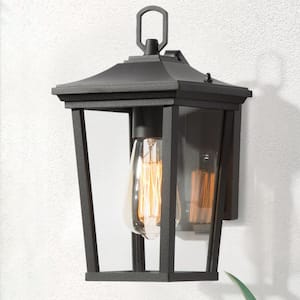 Modern Textured Black Outdoor Wall Lantern Sconce 1-Light Exterior Wall Light with Clear Glass Shade for Garden Gazebo