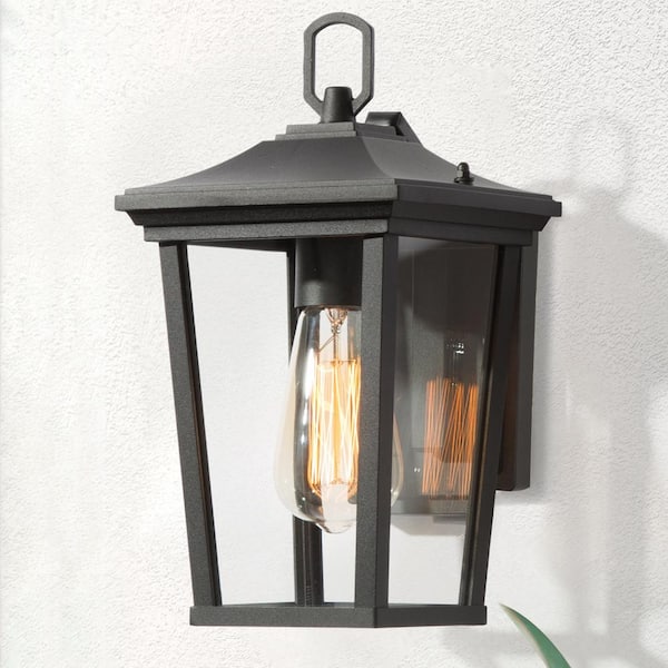 LNC Modern Textured Black Outdoor Wall Lantern Sconce 1-Light Exterior Wall Light with Clear Glass Shade for Garden Gazebo