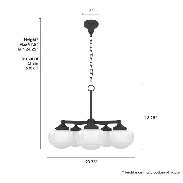 Hunter Saddle Creek 5-Light Noble Bronze Schoolhouse Chandelier with Cased White Glass Shades