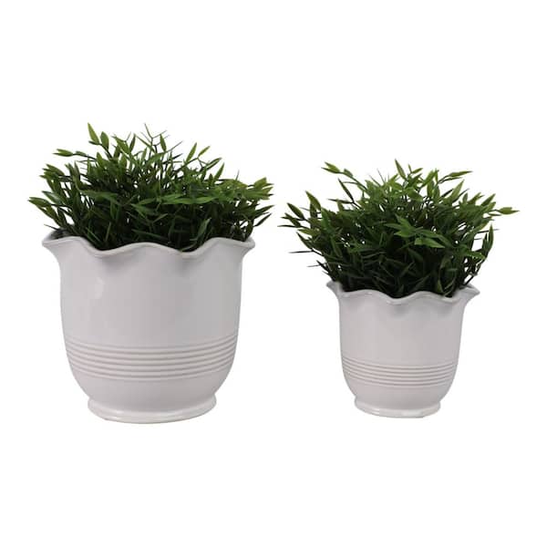 Liv & Skye 6 in. and 8 in. Ivory Ceramic Arch Decorative Pots (Set