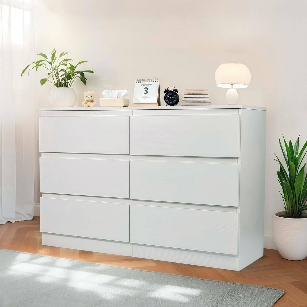 6-Drawer White Wood Dresser Storage Cabinet with Concealed Handles and Deep Drawers for Bedroom, Living Room, Entryway price history on PriceWatchPro