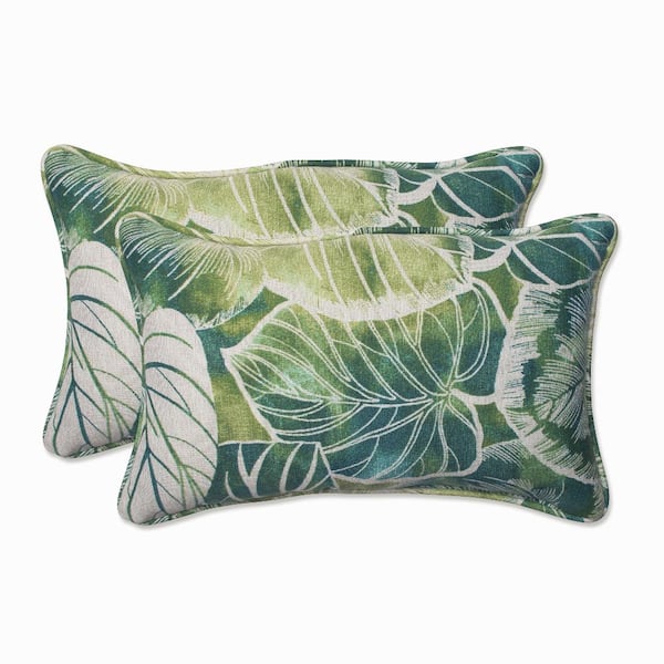 Pillow Perfect Floral Green Rectangular Outdoor Lumbar Throw Pillow 2-Pack