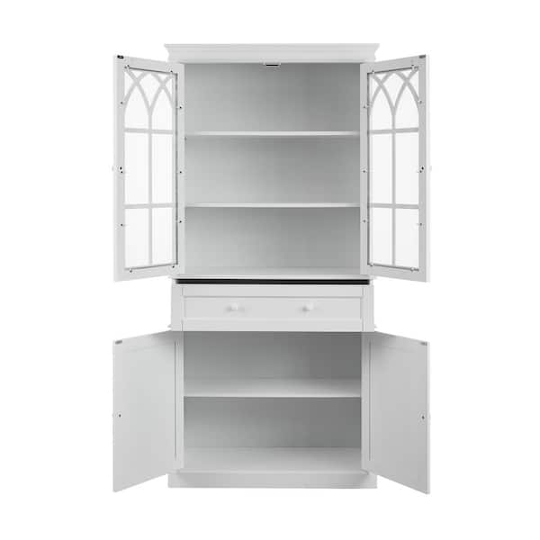 49.49 in. White 3-Shelves Glass Display Storage Cabinet with 2-Doors, Floor  Standing Clear Glass Curio Bookshelf ZT-W66253300 - The Home Depot