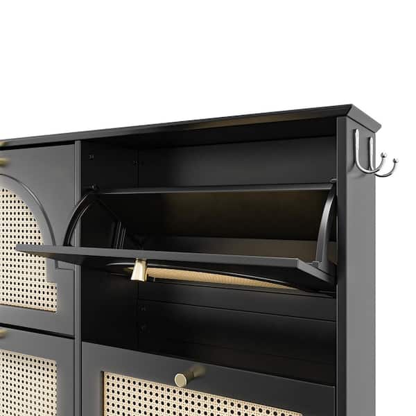 Qualler 35.4 in. H x 42.1 in. W Black Shoe Storage Cabinet with 4