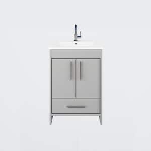 Pacific 24 in. x 18 in. D Bath Vanity in Gray with Ceramic Vanity Top in White with White Basin